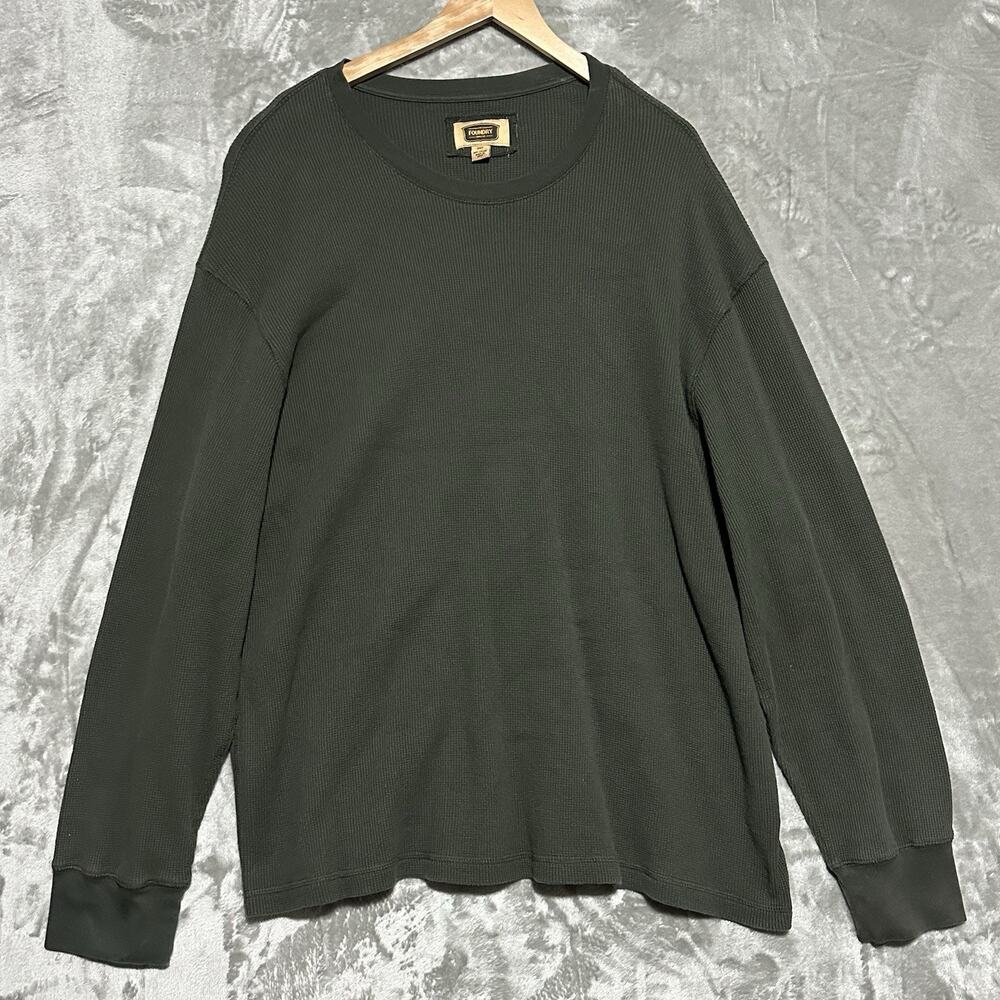 The Foundry Waffle Knit Thermal‎ Shirt Mens Size 3XL Green Crewneck Cotton Basic
